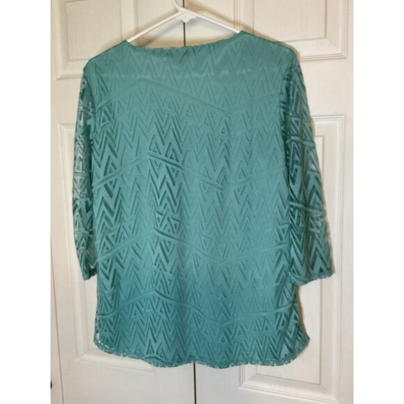 Tribal Sheer Sleeves Seafoam Green Overlay 3/4 Sleeve Top Blouse Large - Picture 3 of 4